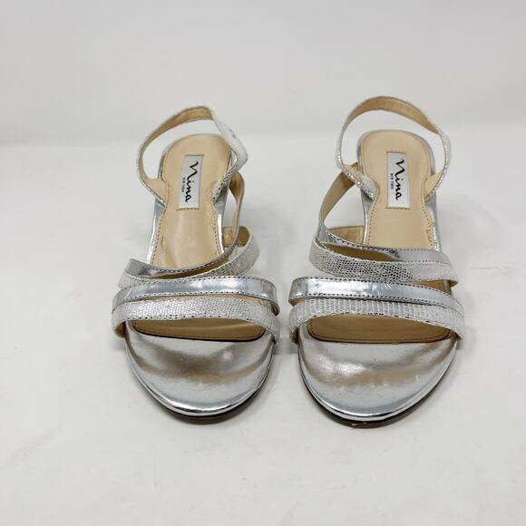 Nina New York Womens 6.5 Silver Canton Strappy Sling Back Open Toe Heels Evening - Picture 13 of 13